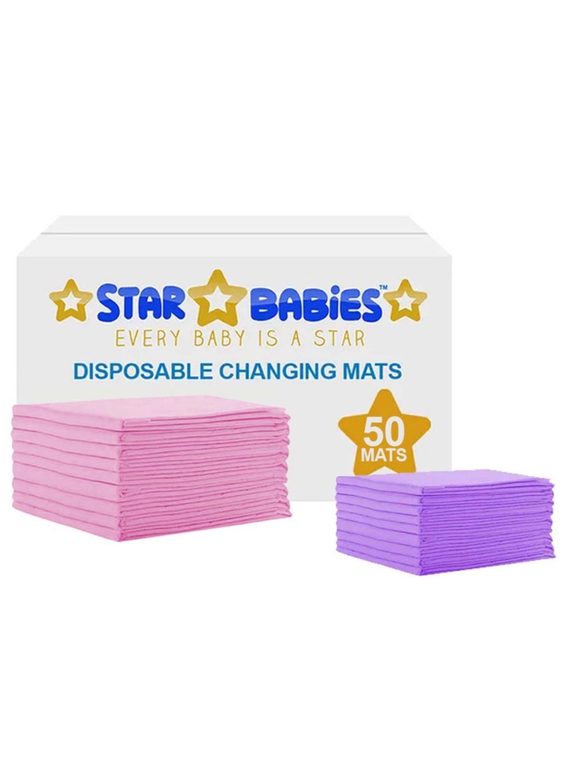Star Babies Disposable Changing Mats Pack Of 50-Pink With Free 12Pcs Disposable Changing Mat Lavender - Image 1
