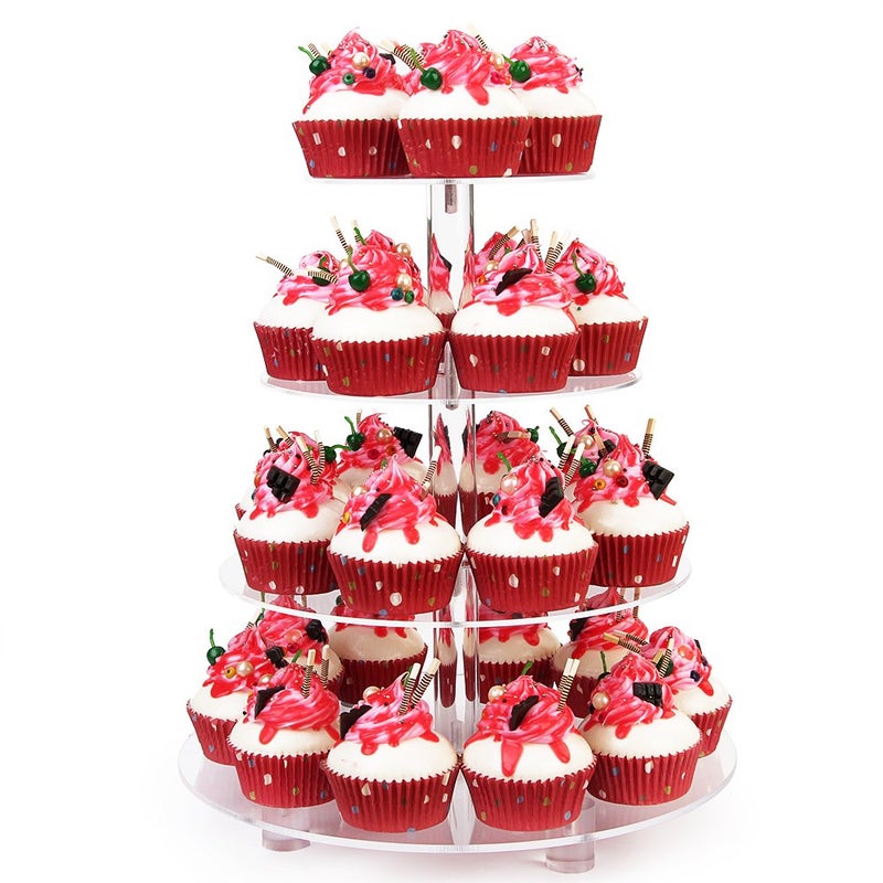 YestBuy Cupcake Stand 4 Tier Round Tower with Base Acrylic Cupcake Holder Clear 38 Cupcakes Wedding Birthday Pastry Display