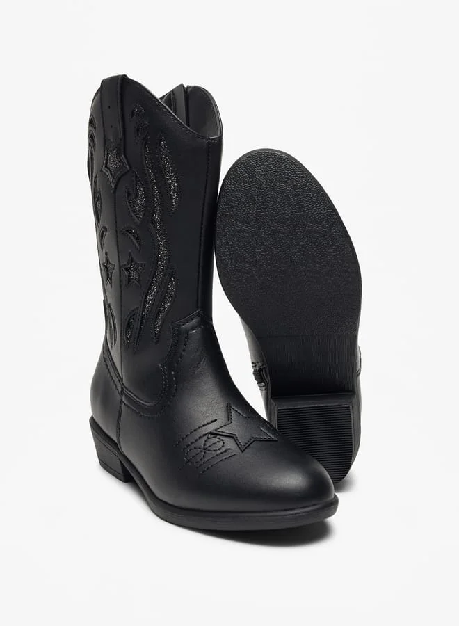 ميسي الصغيرة Glitter Embellished Boots with Zip Closure