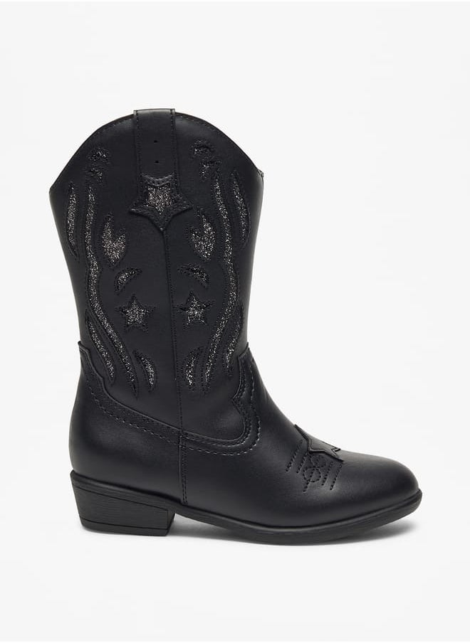Little Missy Glitter Embellished Boots with Zip Closure  - Image 3