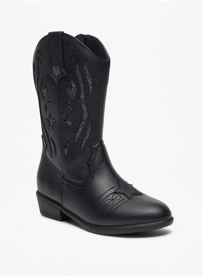 Little Missy Glitter Embellished Boots with Zip Closure  - Image 1