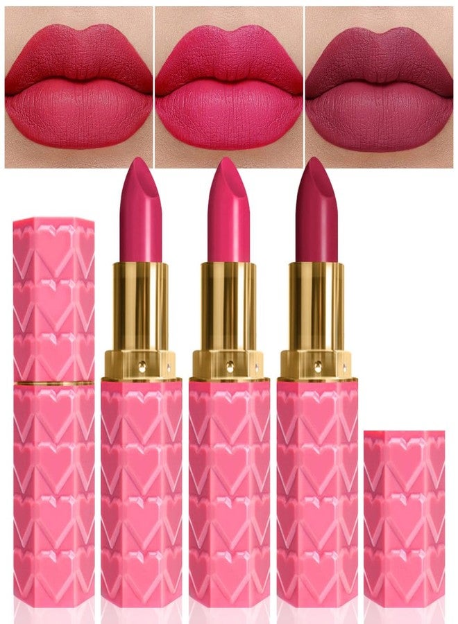 evpct 3Pcs Plum Purple Rose Red Mauve Matte Lipstick Pack Sets for Women Silky Velvet Lipstick Matte Long Lasting Smudge Proof Lipstick Lip Stain Makeup Set Kit matte lipstick 24 hours original 04 - Image 1