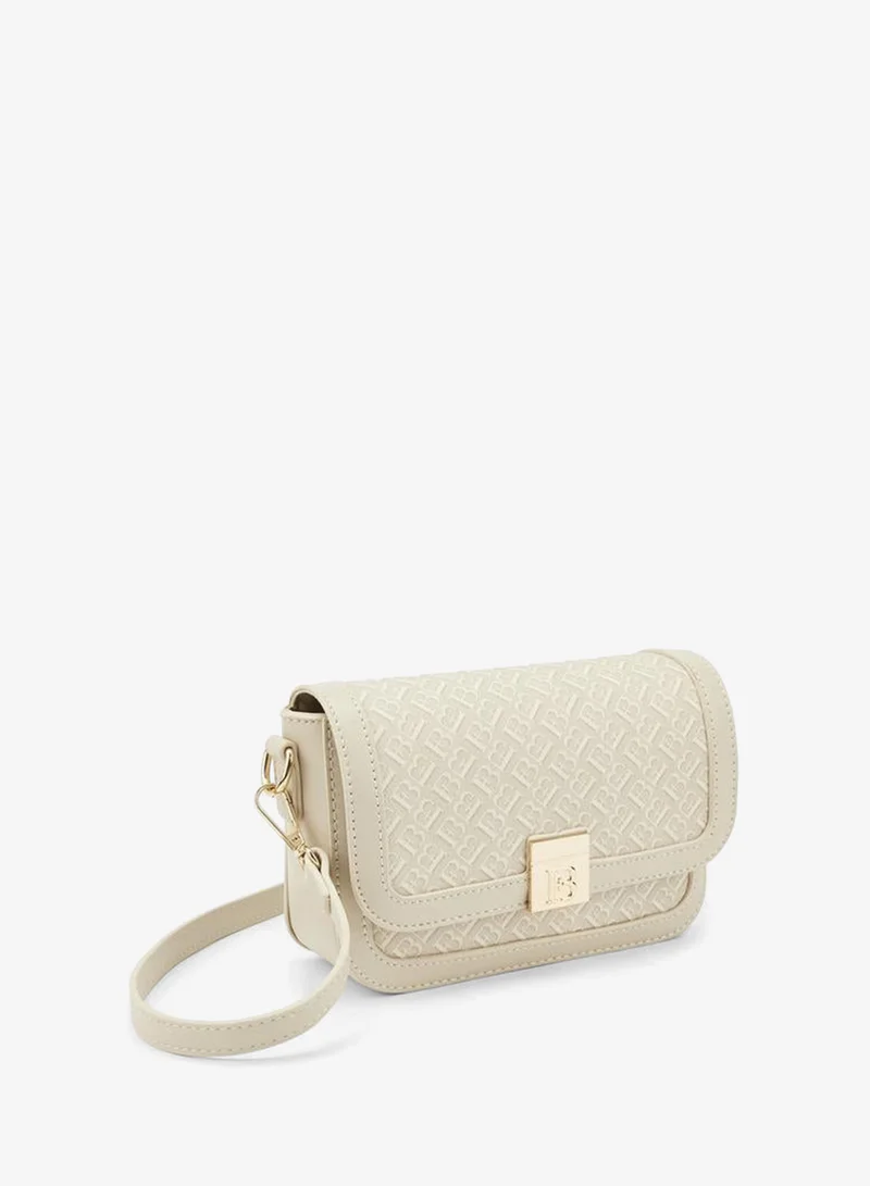 Flora Bella By Shoexpress beige Monogram Print Crossbody Bag With Detachable Strap for Women | Best Price UAE
