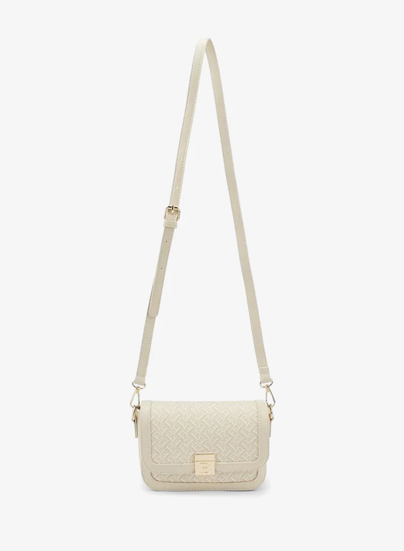 Flora Bella By Shoexpress beige Monogram Print Crossbody Bag With Detachable Strap for Women | Best Price UAE