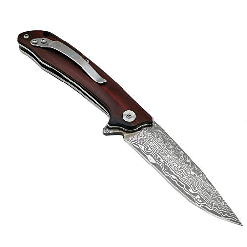 ALBATROSS 7" Ball Bearing Assisted Opening Pocket Knife - Red Sandalwood Handle & Modern Damascus Steel Blade - Premium Folding Knife with Gift Box - HGDK023 - Image 3