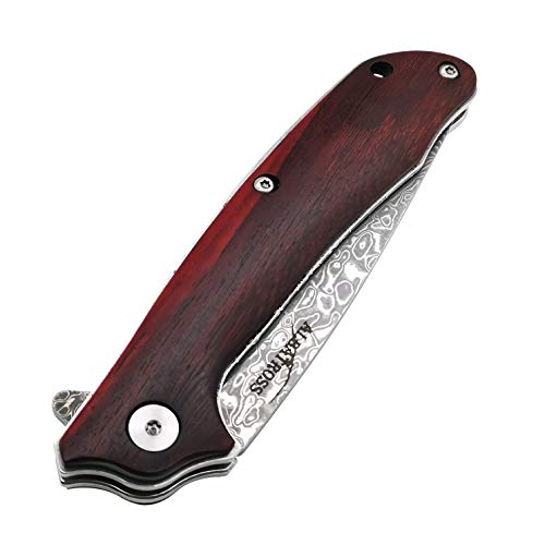 ALBATROSS 7" Ball Bearing Assisted Opening Pocket Knife - Red Sandalwood Handle & Modern Damascus Steel Blade - Premium Folding Knife with Gift Box - HGDK023 - Image 4