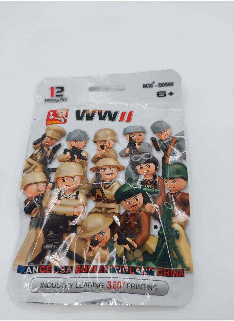 Sluban 12-Piece WW II Minifigures 