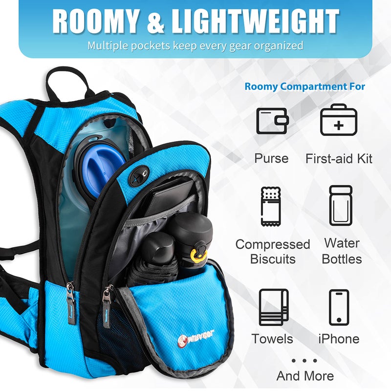 MIRACOL Hydration Pack Hiking Water Backpack - Miracol Insulated Water Bag with 2L Bladder Blue - Image 3