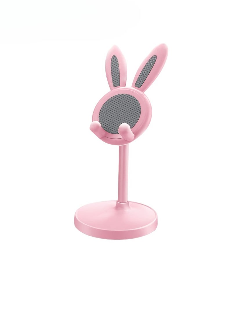 AROAQ Cute Bunny Phone Holder, Durable Desktop Cell Phone Holder Stand, Anti Slip Adjustable Mobile Tablet Holder, Portable Phone Stand Compatible With All Mobile Phones And Tablets, (Pink) - Image 1