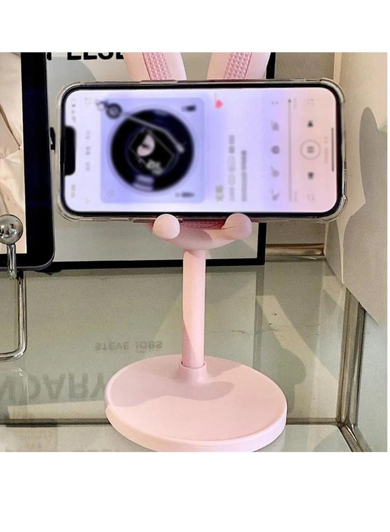 AROAQ Cute Bunny Phone Holder, Durable Desktop Cell Phone Holder Stand, Anti Slip Adjustable Mobile Tablet Holder, Portable Phone Stand Compatible With All Mobile Phones And Tablets, (Pink) - Image 2