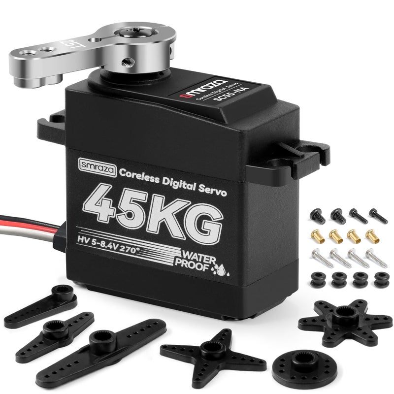 Smraza 45KG Servo Motor Steering High Torque for RCSmraza HV 84V Coreless Waterproof Digital Servo Stainless Steel Gear Compatible with RC 110 18 Car Truck CrawlerRobotBoat with 25T Servo Horn270 - Image 4