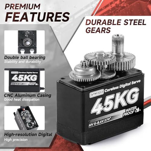 Smraza 45KG Servo Motor Steering High Torque for RCSmraza HV 84V Coreless Waterproof Digital Servo Stainless Steel Gear Compatible with RC 110 18 Car Truck CrawlerRobotBoat with 25T Servo Horn270 - Image 5