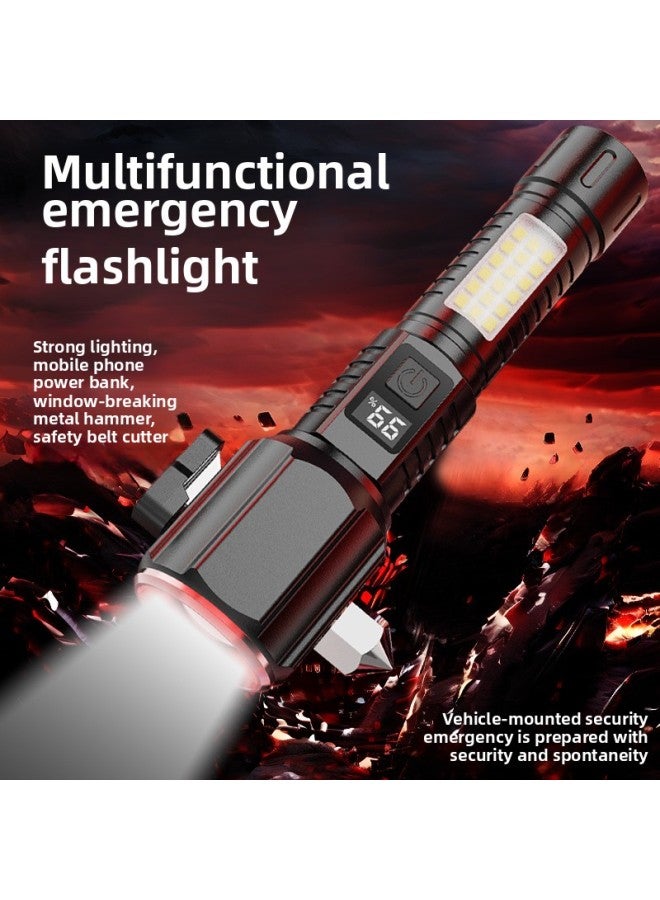 Flashlight Car Emergency Work Fire Rescue Escape Safety Hammer Strong Light Multi-function Flashlight-Color:P50 Lamp Beads [color Box Packaging Data Cable Tail Belt] A 18650 Battery  - Image 2