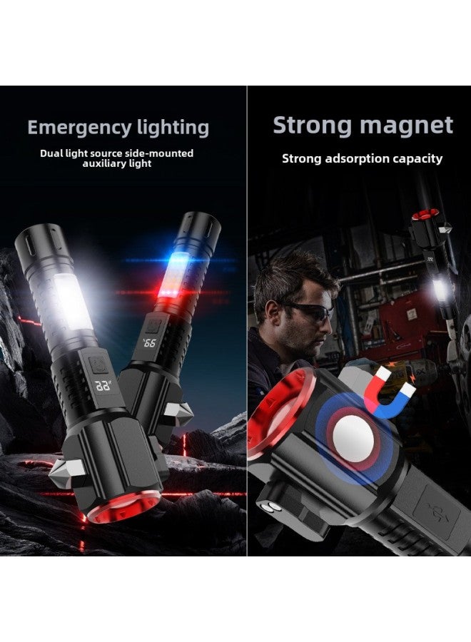 Flashlight Car Emergency Work Fire Rescue Escape Safety Hammer Strong Light Multi-function Flashlight-Color:P50 Lamp Beads [color Box Packaging Data Cable Tail Belt] A 18650 Battery  - Image 4