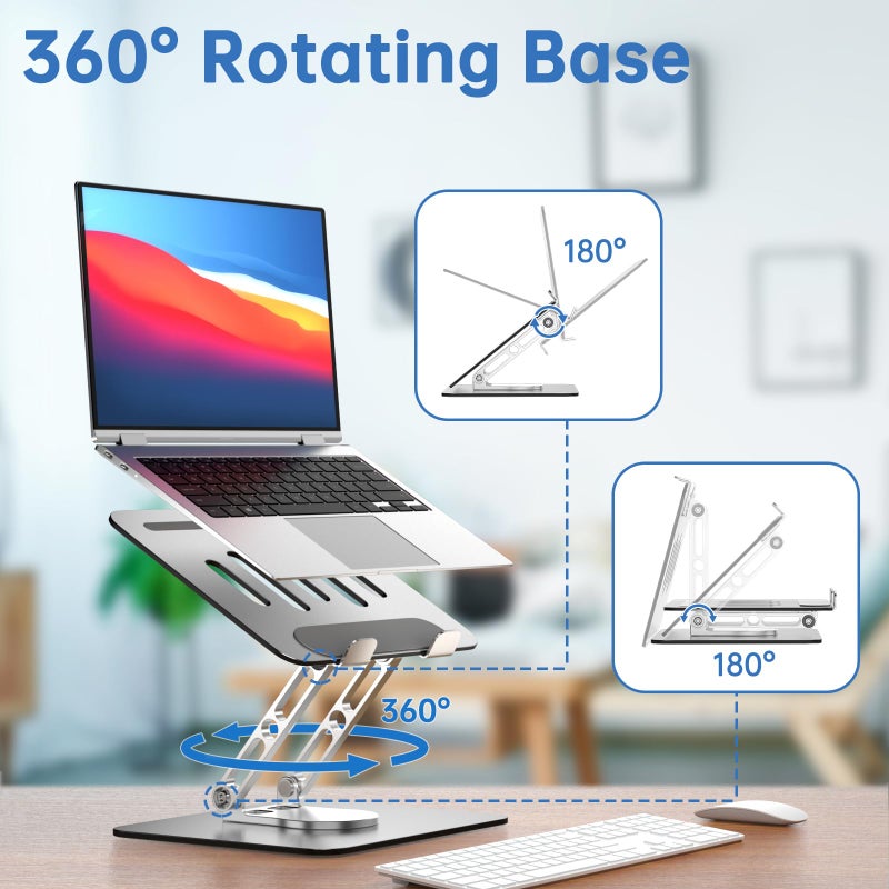 GleYo Laptop Stand for Desk Adjustable Computer Stand with 360 Rotating Base Ergonomic Laptop Riser Mount for Desk Foldable Protable Computer Desk Fits with MacBook Pro Air, Rectangle - Image 2