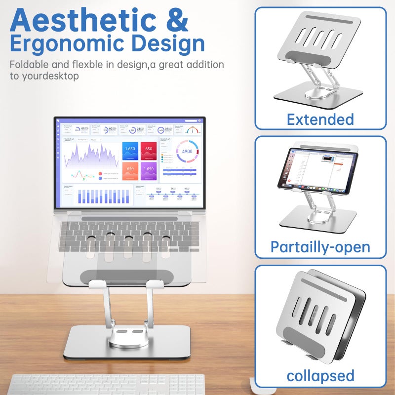 GleYo Laptop Stand for Desk Adjustable Computer Stand with 360 Rotating Base Ergonomic Laptop Riser Mount for Desk Foldable Protable Computer Desk Fits with MacBook Pro Air, Rectangle - Image 3