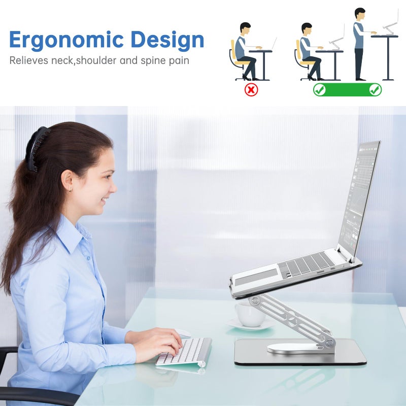 GleYo Laptop Stand for Desk Adjustable Computer Stand with 360 Rotating Base Ergonomic Laptop Riser Mount for Desk Foldable Protable Computer Desk Fits with MacBook Pro Air, Rectangle - Image 5