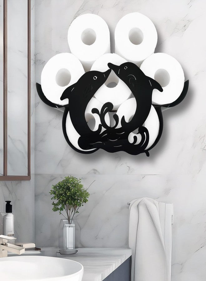 Euiroet Dolphin Wall-Mounted Toilet Paper Holder: Stylish Bathroom Storage for 8 Rolls, Decorative Metal Design, Corrosion Resistant, Easy to Assemble, Space-Saving & Whimsical Dolphin Accent - Image 1