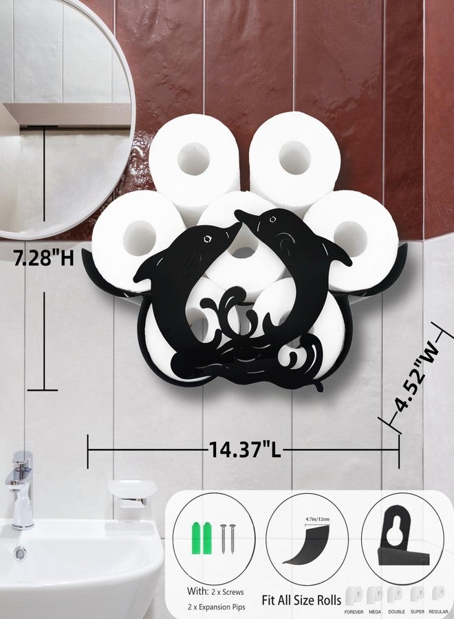 Euiroet Dolphin Wall-Mounted Toilet Paper Holder: Stylish Bathroom Storage for 8 Rolls, Decorative Metal Design, Corrosion Resistant, Easy to Assemble, Space-Saving & Whimsical Dolphin Accent - Image 3