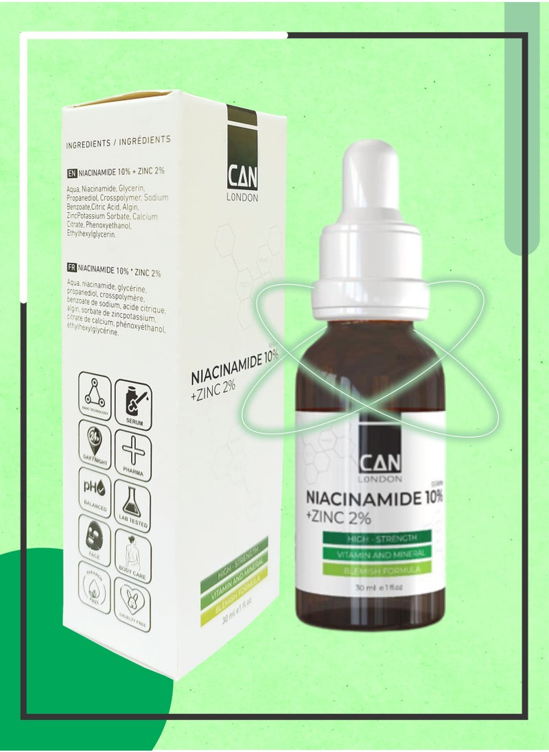 iCan London ICAN LONDON Niacinamide 10% + Zinc 2% For Face Blemish Pore Refining Serum, 30Ml  - Image 2