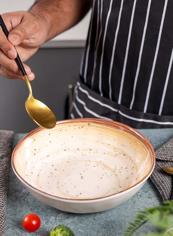 Royalford 7.5" Fine Stone Melamineware Serving Bowl RF12379 White Bowl with Elegant Brown Print, Non-Toxic and Hygienic Food-Grade Material, Dishwasher Safe Multicolor 8inch - Image 5