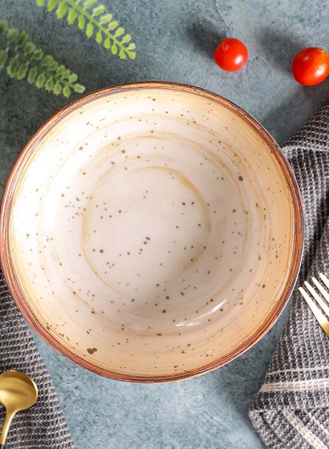 Royalford 7.5" Fine Stone Melamineware Serving Bowl RF12379 White Bowl with Elegant Brown Print, Non-Toxic and Hygienic Food-Grade Material, Dishwasher Safe Multicolor 8inch - Image 4