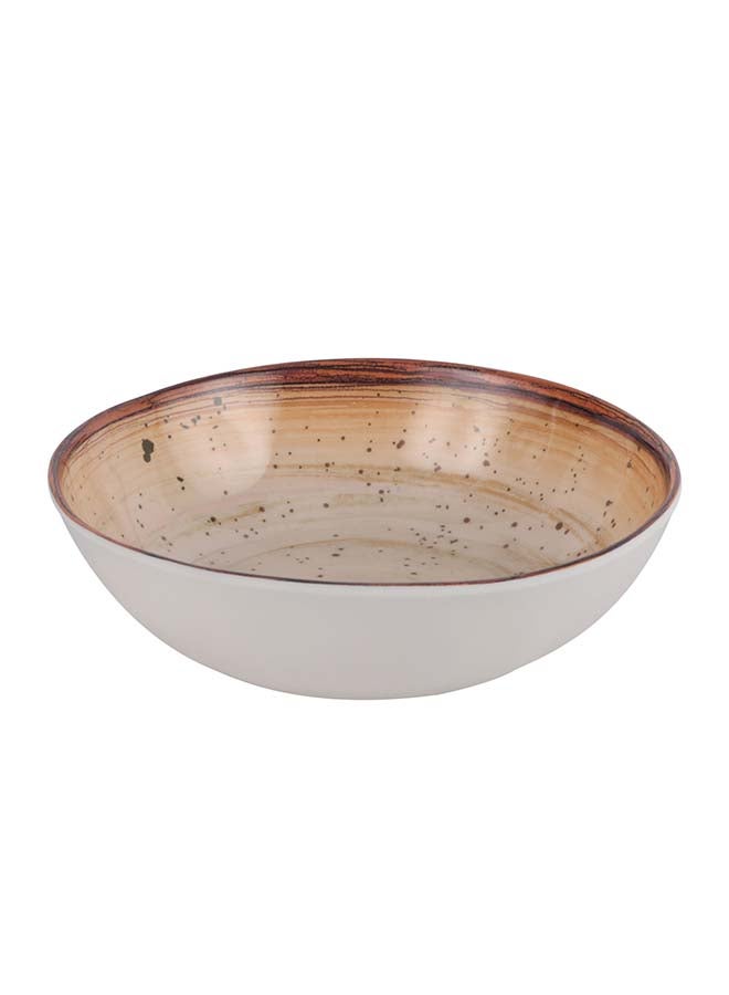Royalford 7.5" Fine Stone Melamineware Serving Bowl RF12379 White Bowl with Elegant Brown Print, Non-Toxic and Hygienic Food-Grade Material, Dishwasher Safe Multicolor 8inch - Image 1