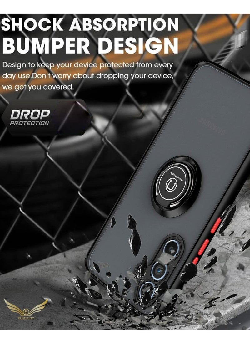 JAJEEK "Shockproof Galaxy A54 5G Case with Metal Ring Kickstand – Magnetic Car Mount Holder, Matte Hard Back Bumper Cover (Green/Grey)" - Image 5