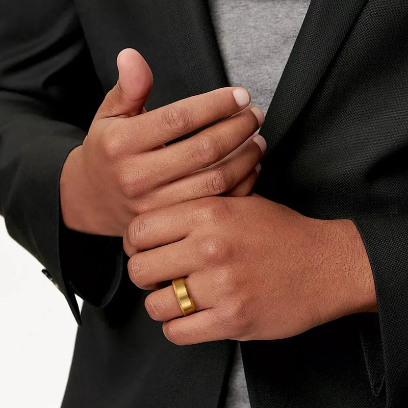 Jstyle Stainless Steel Rings for Men Women 8MM Wedding Band Rings Matte Surface - Beveled Polished Edge Mens Ring Size 8.5 18K Gold Plated Ring for Men - Image 5