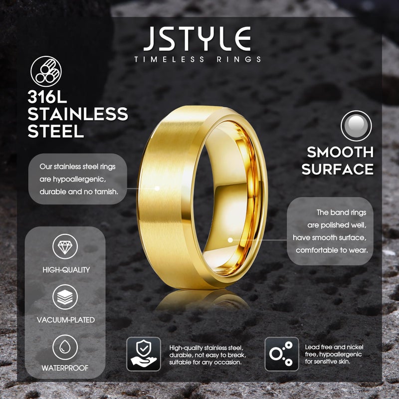 Jstyle Stainless Steel Rings for Men Women 8MM Wedding Band Rings Matte Surface - Beveled Polished Edge Mens Ring Size 8.5 18K Gold Plated Ring for Men - Image 2