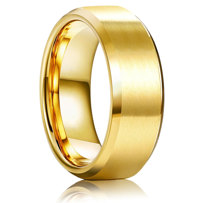 Jstyle Stainless Steel Rings for Men Women 8MM Wedding Band Rings Matte Surface - Beveled Polished Edge Mens Ring Size 8.5 18K Gold Plated Ring for Men - Image 1