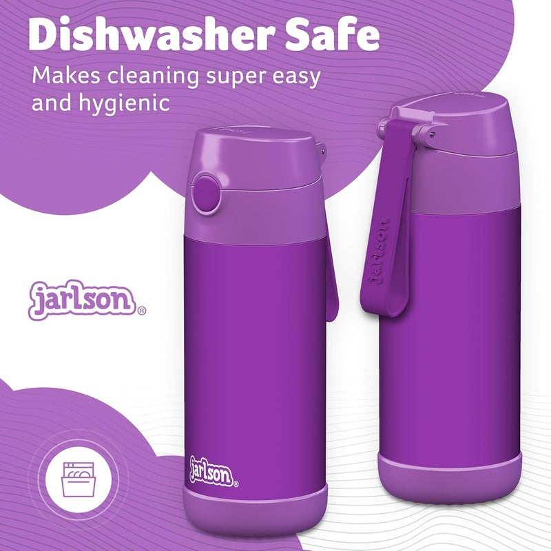 Jarlson قارورة مياه أطفال جارلسون® شارلي [12 أونصة] - قارورة ترمس فولاذية مقاومة للصدأ مع قشة - قارورة مياه معزولة مقاومة للانسكاب للمدرسة والرياضة - كوب ترمس للأولاد والبنات (أرجواني) - Image 3