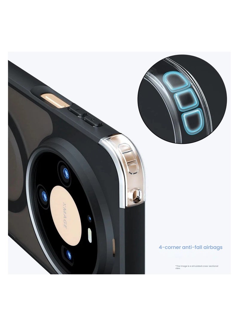 general Magnetic Protective Case Compatible with Huawei Mate80Pro Matte Semi-Transparent Black Case with Anti-Yellowing Safety Airbag Protection PC + TPU Shock-Absorbing Protective Cover - Image 3