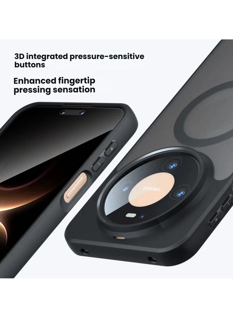 general Magnetic Protective Case Compatible with Huawei Mate80Pro Matte Semi-Transparent Black Case with Anti-Yellowing Safety Airbag Protection PC + TPU Shock-Absorbing Protective Cover - Image 2