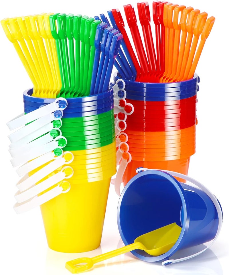 Woanger Set of 36 Beach Pails Buckets and Shovels  5 Inch Sand Play Set  Colorful Plastic Beach Buckets  Sand Castle Kit for Boys and Girls Birthday Party Favor - Image 1