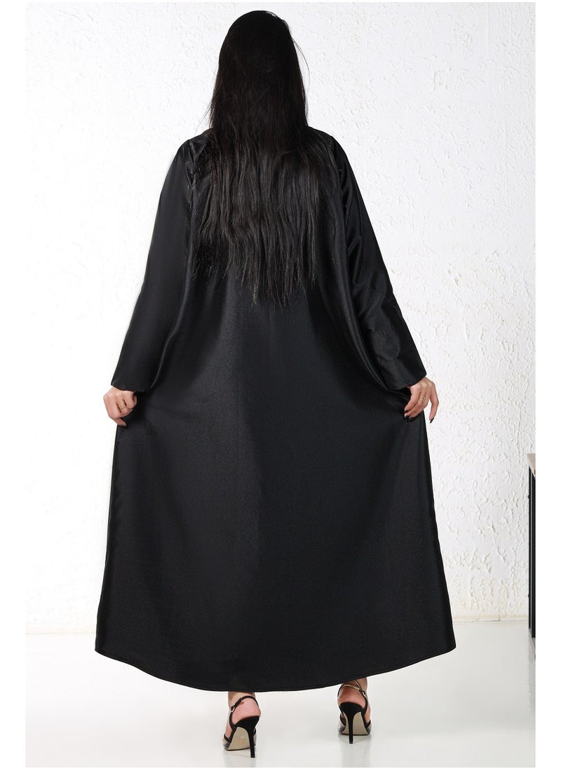 alwan aljamal - Black abaya with embroidery and floral fabric - Image 1