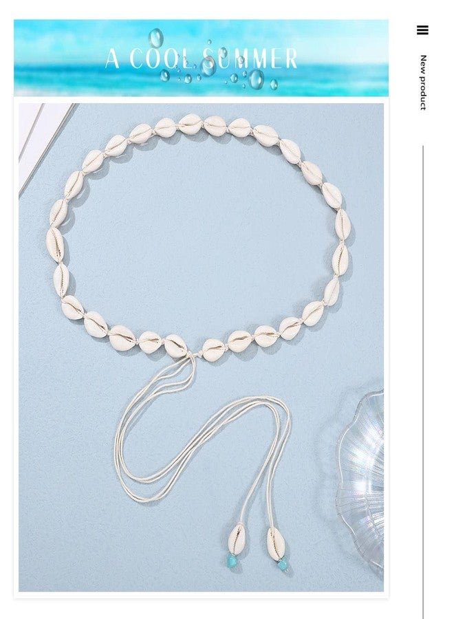 Chennie Boho Shell Waist Chain Adjustable Seashell Body Chain Turquoise Pendant Waist Chain Beach Summer Beach Chain Jewelry - Image 3