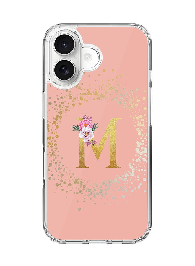 Stylizedd Classic Clear MagSafe Case for iPhone 17 , Hybrid Soft Case Flexible Edges Anti Drop TPU PC Gel Thin Transparent Cover [ Designed for iPhone 17 ] - Custom Monogram Initial Letter Floral Pattern Alphabet - M  (Rose Pink )