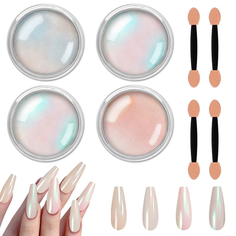 Allstarry Chrome Nail Powder Metallic Mirror Effect Pigment Iridescent Aurora Mermaid Pearl Glitter Dust Kit for Gel Polish Nail Art Decoration Resin Craft Violet Green Emerald