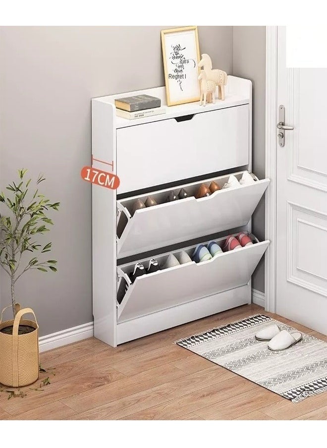 fashionhome - 3 Tier Ultra Thin Tilting Shoe Cabinet Rack for Entryway Hallway Storage Furniture White 78x17x110cm - Image 1