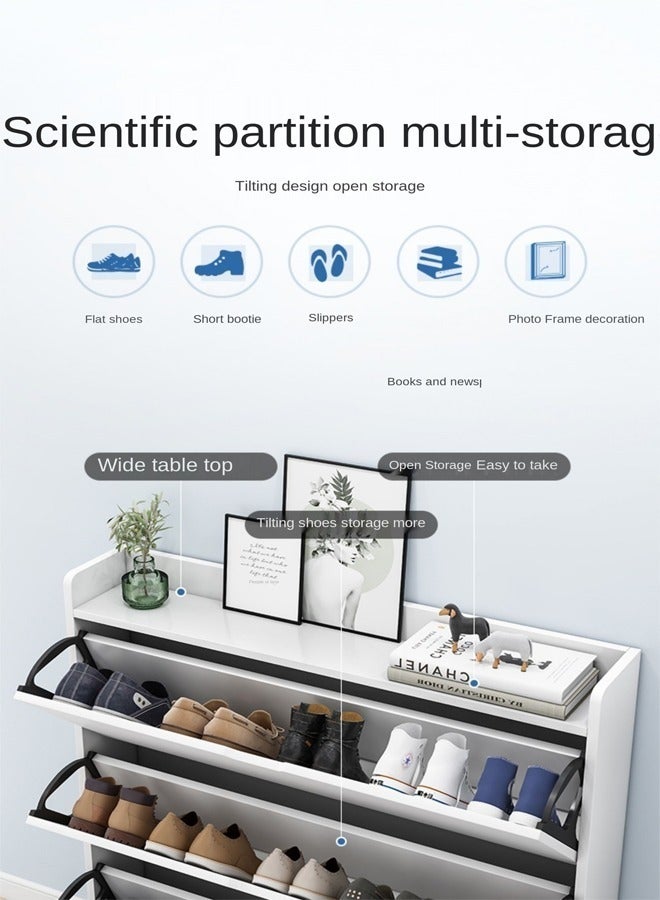 fashionhome - 3 Tier Ultra Thin Tilting Shoe Cabinet Rack for Entryway Hallway Storage Furniture White 78x17x110cm - Image 1