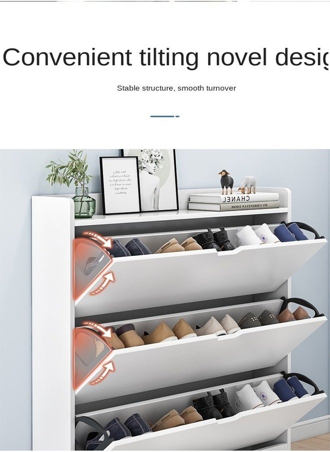 fashionhome - 3 Tier Ultra Thin Tilting Shoe Cabinet Rack for Entryway Hallway Storage Furniture White 78x17x110cm - Image 1