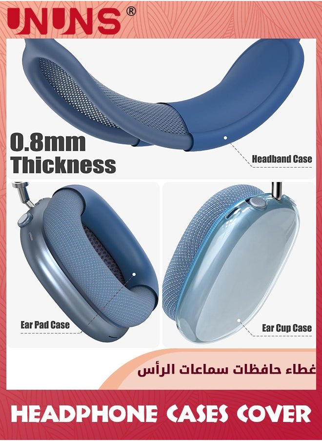 UNUNS - 3 In 1 Silicone Case Cover For AirPods Max Headphones,Clear Soft TPU Ear Cups Cover/Ear Pad Case Cover/Headband Cover For AirPods Max,Transparent Accessories Silicone Headphones Protector,Blue - Image 1