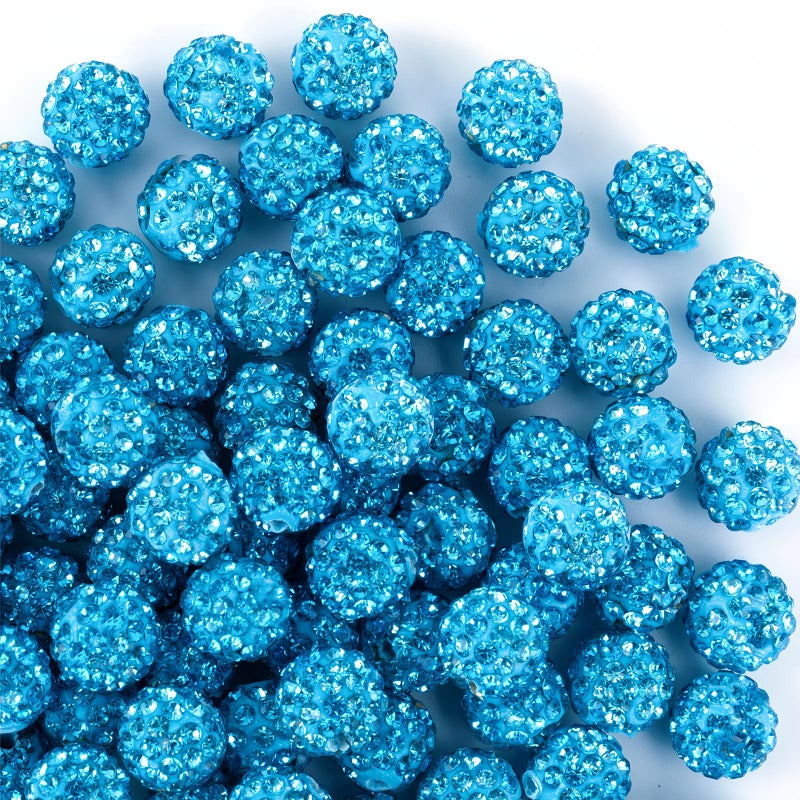 Jukercici 10mm Clay Rhinestone Beads for Bracelets 100 Pcs Sparkle Crystal Beads for Jewelry Making Glitter Round Shamballa Disco Ball Design for DIY Crafts Necklace Earrings Decoration Aquamarine - Image 3