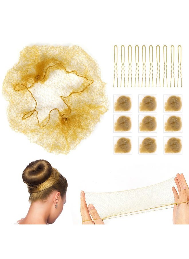 Sliverdew Blonde Ballet Bun Hair Net Set for Girls and Women - 20 Elastic Mesh Invisible Hairnets with U-Shaped Pins for Dance - Image 1
