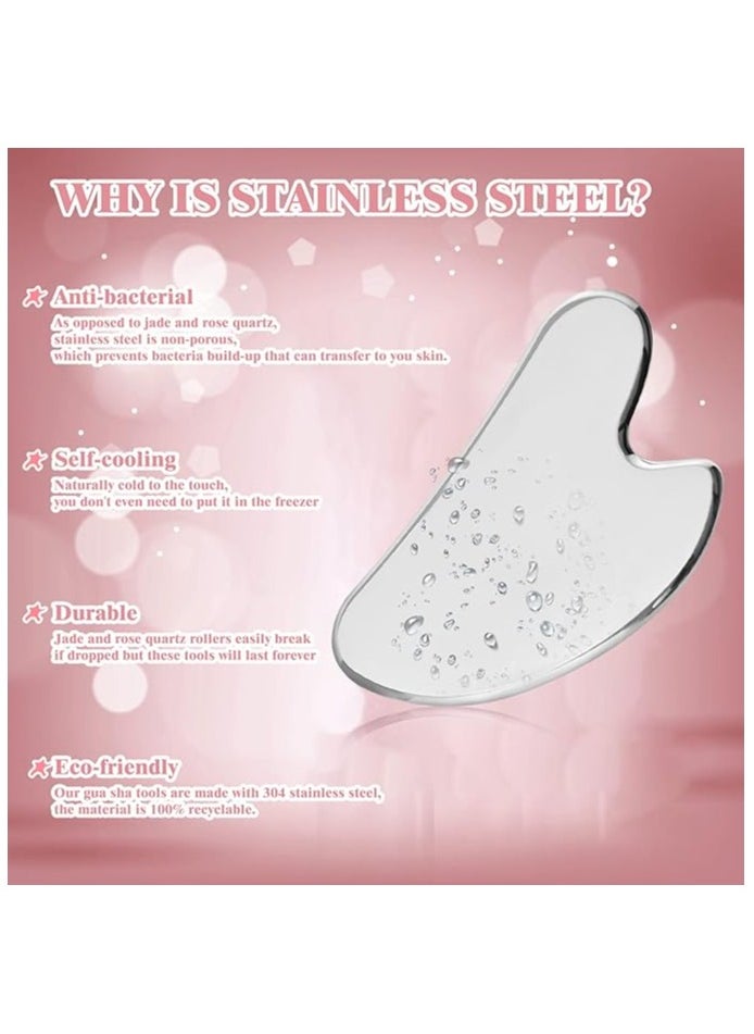 Folanry Stainless Steel Gua Sha Tool, Facial Gua Sha Scraping Massage Tool, Tighten Skin Care and Massage Beauty Tool for Body Eyes Neck Massager with Travel Bag  - Image 2