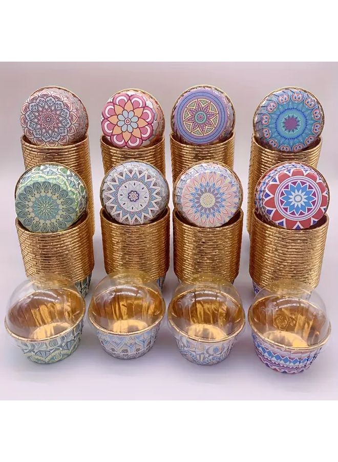 Bohemian No 7 Heat Resistant Cupcake Liners With Lids 50 Pcs Floral Geometric Designs - Image 1