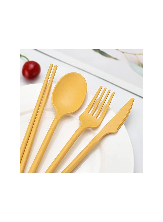 S-TOP Wheat Straw Cutlery, 4 Sets Portable Cutlery Set, Reusable Travel Flatware Set, for Lunch Boxes Workplace Camping School Picnic or Daily Use(4 Colors, With Storage Box) - Image 3
