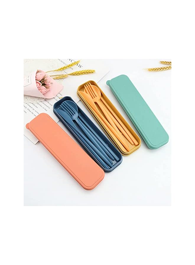 S-TOP Wheat Straw Cutlery, 4 Sets Portable Cutlery Set, Reusable Travel Flatware Set, for Lunch Boxes Workplace Camping School Picnic or Daily Use(4 Colors, With Storage Box) - Image 2
