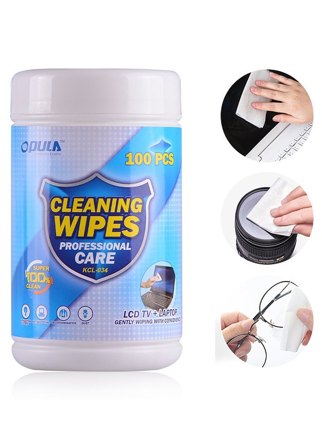 Opula 100PCS Monitor Wipes Pre-Moistened Computer Screen Wipes Electronics Cleaning Wipes For Camera Smart Watch Eyeglasses Tablets Lenses Laptop Screen Phones TV LCD Cleaner Wipes - Image 1